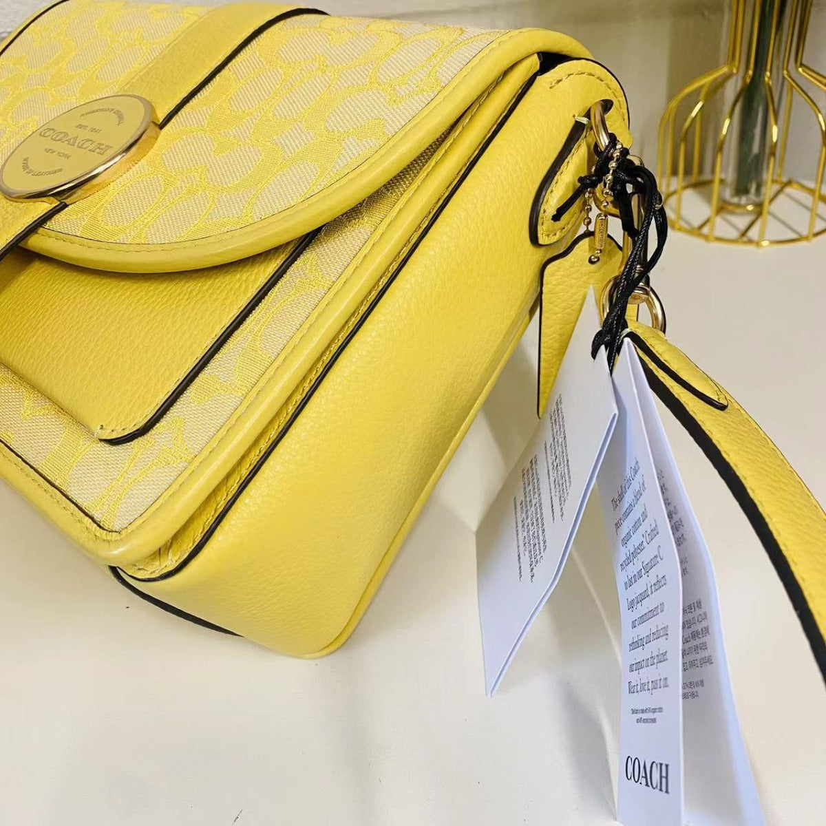 Coach C8307 Lonnie Crossbody In Signature Jacquard In Gold/Retro Yellow Coach C8307 Lonnie Crossbody In Signature Jacquard In Gold/Retro Yellow